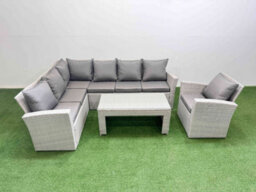 Fimous Rattan Garden Furniture Set Outdoor 7 Seater Corner Sofa Sets With Oblong Coffee Table Chair Light Grey Mixed - thumbnail 2