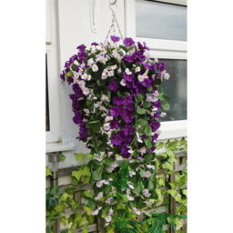 Artificial Hanging Basket Flowers Plants Garden Grass Trailin Rose Ivy Leaf Fern - 2 Basket Displays - thumbnail 1