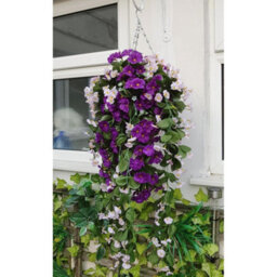 Artificial Hanging Basket Flowers Plants Garden Grass Trailin Rose Ivy Leaf Fern - 2 Basket Displays - thumbnail 4