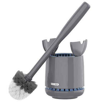 Mr.siga Toilet Bowl Brush And Holder, Quality, With Solid Handle Durable Bristles For Bathroom Cleaning, Gray, 1 Pack