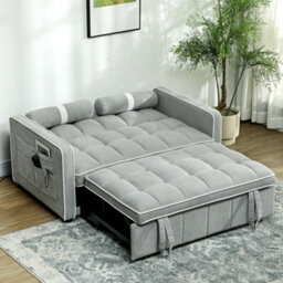 Wyld Haus Tapa Linen-Effect Light Grey 2-Seater Sofa Bed With White Trim, Converts To Double Bed - thumbnail 8