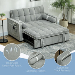 Wyld Haus Tapa Linen-Effect Light Grey 2-Seater Sofa Bed With White Trim, Converts To Double Bed - thumbnail 6