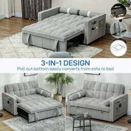 Wyld Haus Tapa Linen-Effect Light Grey 2-Seater Sofa Bed With White Trim, Converts To Double Bed - thumbnail 4