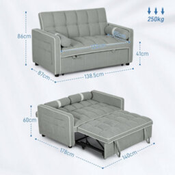 Wyld Haus Tapa Linen-Effect Light Grey 2-Seater Sofa Bed With White Trim, Converts To Double Bed - thumbnail 3