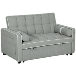 Wyld Haus Tapa Linen-Effect Light Grey 2-Seater Sofa Bed With White Trim, Converts To Double Bed - thumbnail 2
