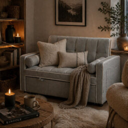 Wyld Haus Tapa Linen-Effect Light Grey 2-Seater Sofa Bed With White Trim, Converts To Double Bed - thumbnail 1