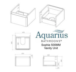 Aquarius Sophie 500mm Wall Hung One Drawer Vanity Unit With 1 Tap Hole Basin - thumbnail 3