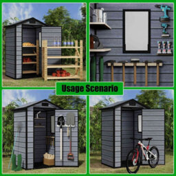 Birchtree 4X3Ft Plastic Garden Shed Apex With Floor Window Lockable Door Wood Grain Grey - thumbnail 2