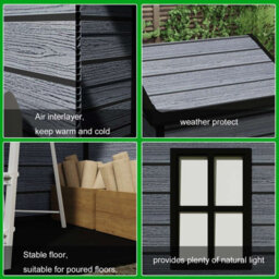 Birchtree 4X3Ft Plastic Garden Shed Apex With Floor Window Lockable Door Wood Grain Grey - thumbnail 4