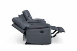Faux Leather Dark Grey 3 Seater Manual Recliner Sofa Columbia - thumbnail 7