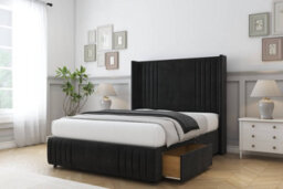 "Comfort Elise Black Plush Divan Bed Set 2 Drawers Foot-End - 54"" Wingback & 12"" Footboard 4' Small Double" - thumbnail 2