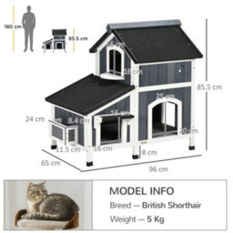 Pawhut Wooden Outdoor Cat House W/ Flower Pot, Windows, Multiple Entrances - thumbnail 3