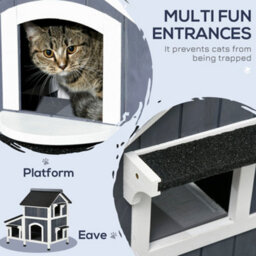 Pawhut Wooden Outdoor Cat House W/ Flower Pot, Windows, Multiple Entrances - thumbnail 4