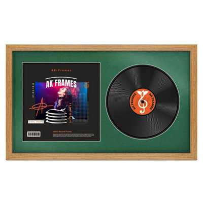 "30X17"" Oak Modern Vinyl Record Frame With Emerald Mount For 12 Inch Lp Album Cover & Disc - Ak Frames" - image 1