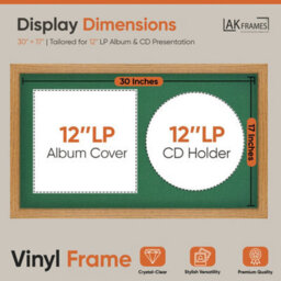 "30X17"" Oak Modern Vinyl Record Frame With Emerald Mount For 12 Inch Lp Album Cover & Disc - Ak Frames" - thumbnail 2