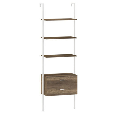 6-Tier Ladder Bookcase 184Cm Wall-Mounted Drawers Grey - image 1