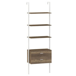 6-Tier Ladder Bookcase 184Cm Wall-Mounted Drawers Grey - thumbnail 1
