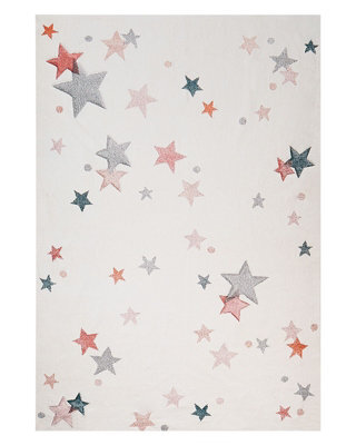 Wyld And Coco Hand-Tufted Cotton Play Rug - Low Pile White With Multicolour Stars, 140 X 200 Cm - image 1