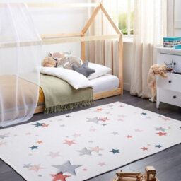 Wyld And Coco Hand-Tufted Cotton Play Rug - Low Pile White With Multicolour Stars, 140 X 200 Cm - thumbnail 2