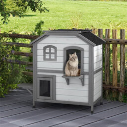 White-Cat Condo W/ Tons Of Room & Openable Roof Fir Wood Outdoor - thumbnail 1