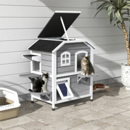 White-Cat Condo W/ Tons Of Room & Openable Roof Fir Wood Outdoor - thumbnail 3