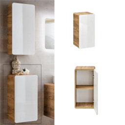 Impact Furniture Bathroom Furniture Set 800mm Vanity Unit With Sink And Wall Hung Cabinets White Gloss And Oak Aruba - thumbnail 9