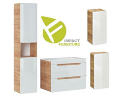 Impact Furniture Bathroom Furniture Set 800mm Vanity Unit With Sink And Wall Hung Cabinets White Gloss And Oak Aruba - thumbnail 2