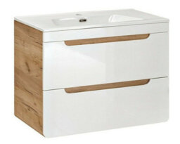 Impact Furniture Bathroom Furniture Set 800mm Vanity Unit With Sink And Wall Hung Cabinets White Gloss And Oak Aruba - thumbnail 3