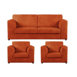 Furnishings For Less UK Luxor Jumbo Cord 3 + 2 Fabric Sofa Suite - Fullback Orange