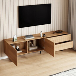 Btm Modern Tv Stand 180X38X51.5Cm, 3D Texture Design Tv Cabinet, Lowboard Media Console For Living Room - thumbnail 3