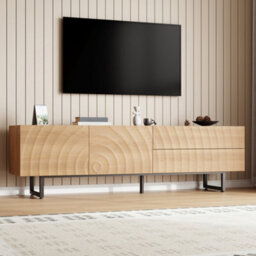 Btm Modern Tv Stand 180X38X51.5Cm, 3D Texture Design Tv Cabinet, Lowboard Media Console For Living Room - thumbnail 2