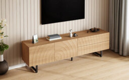 Btm Modern Tv Stand 180X38X51.5Cm, 3D Texture Design Tv Cabinet, Lowboard Media Console For Living Room - thumbnail 5