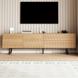 Btm Modern Tv Stand 180X38X51.5Cm, 3D Texture Design Tv Cabinet, Lowboard Media Console For Living Room