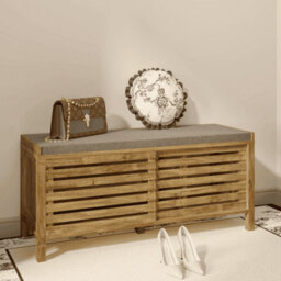 Home Source Luna Sliding 2 Door Hallway Shoe Bench Storage Organiser With Cushion - thumbnail 1