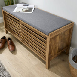 Home Source Luna Sliding 2 Door Hallway Shoe Bench Storage Organiser With Cushion - thumbnail 5