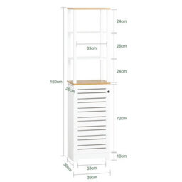 Sobuy Bzr43-W, Tall Cabinet Bathroom Cabinet Storage Cabinet With 3 Shelves And 1 Door,white,w40Xd30Xh160 - thumbnail 3