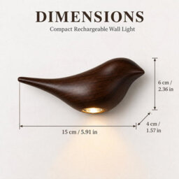 Amorly Dark Wood Grain Bird Wall Sconce, Rechargeable Motion Sensor Wireless Wall Light,for Bedroom, Hallway, Stairway (Left Facing) - thumbnail 6