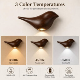 Amorly Dark Wood Grain Bird Wall Sconce, Rechargeable Motion Sensor Wireless Wall Light,for Bedroom, Hallway, Stairway (Left Facing) - thumbnail 5