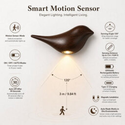 Amorly Dark Wood Grain Bird Wall Sconce, Rechargeable Motion Sensor Wireless Wall Light,for Bedroom, Hallway, Stairway (Left Facing) - thumbnail 7