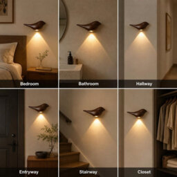 Amorly Dark Wood Grain Bird Wall Sconce, Rechargeable Motion Sensor Wireless Wall Light,for Bedroom, Hallway, Stairway (Left Facing) - thumbnail 4