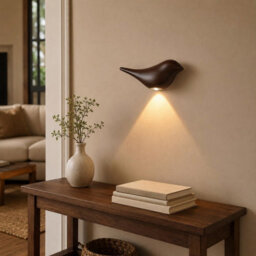 Amorly Dark Wood Grain Bird Wall Sconce, Rechargeable Motion Sensor Wireless Wall Light,for Bedroom, Hallway, Stairway (Left Facing) - thumbnail 3