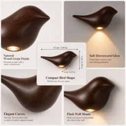 Amorly Dark Wood Grain Bird Wall Sconce, Rechargeable Motion Sensor Wireless Wall Light,for Bedroom, Hallway, Stairway (Left Facing) - thumbnail 8