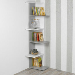 Urbn-Living Urbnliving Height 141Cm 5 Tier Wooden Modern Corner Bookcase Shelves White And Grey Colour Living Room Storage - thumbnail 2