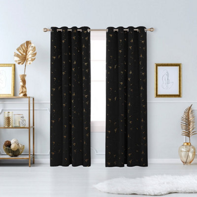 Deconovo Eyelet Thermal Curtains,gold Constellation Printed Blackout Curtains For Baby Nursery, 52 X 84 Inch, Black, 2 Panels - image 1