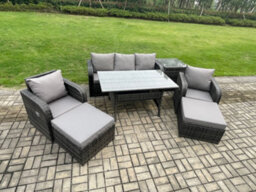 Fimous 7 Seater Rattan Outdoor Garden Furniture Set Rectangular Dining Table And Chair Sofa Set With Side Table - thumbnail 2