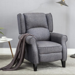 More4Homes Eaton Wing Back Fireside Herringbone Fabric Recliner Armchair Sofa Chair Reclining Cinema (Herringbone Blue)