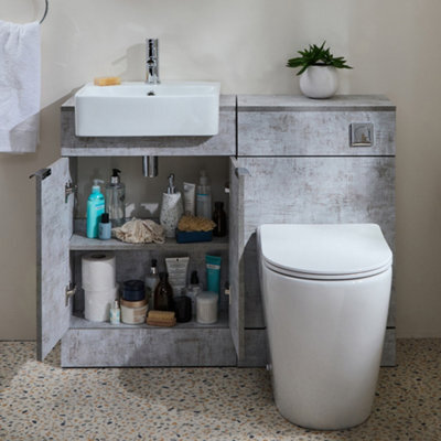 Homestylestore 1050mm Concrete Grey Bathroom Combination Vanity Wc Unit Toilet Pan And Chrome Finger Pull Handle - image 1