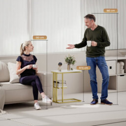 Homcom C-Shaped Narrow Side Table, End Table With Shelf, White Marble Grain - thumbnail 9