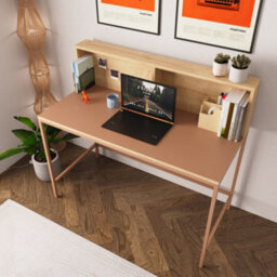 120Cm Wide Home Office Desk, Stylish Wooden Desk, Work Desk For Home Office, Computer Table&office Table (Oak&terracotta, Olivia) - thumbnail 2