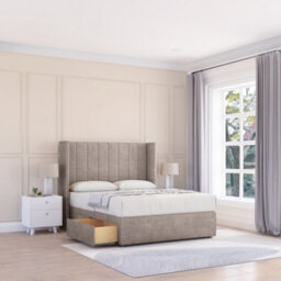 "Sloomy 4Ft6 Falcon Plush Pebble Memory Foam Bed Set With 2 Drawers, Mattress & 54"" Wingback Headboard - Double" - thumbnail 1